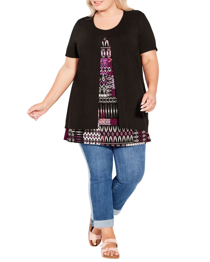 Plus size model wearing Alexia Overlay Tunic Top by avenue | Dia&Co | dia_product_style_image_id:197411